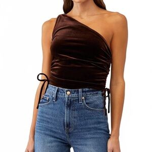 Amanda Uprichard Ania Velvet One-Shoulder Velvet Top in Cocoa